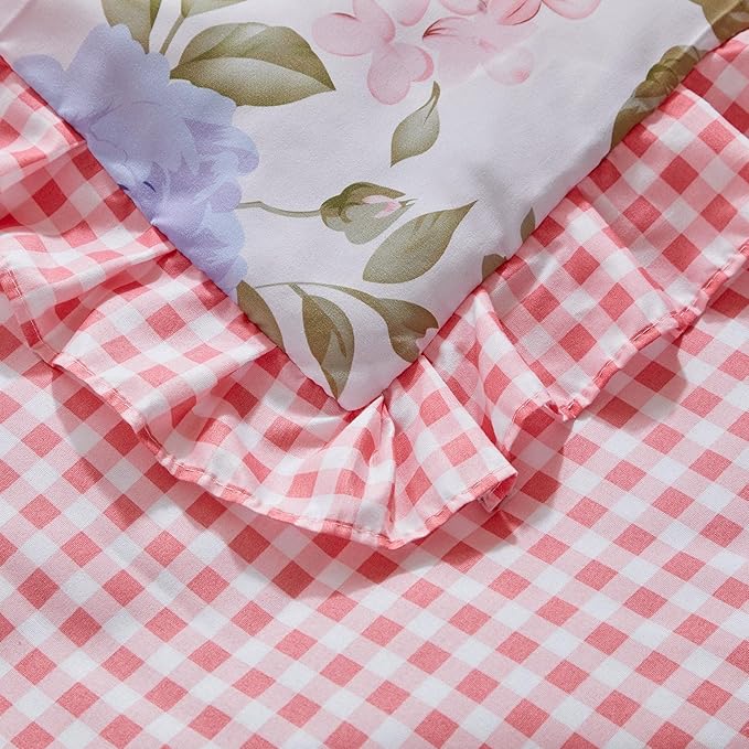 3 Piece Floral Crib Bedding Set, Soft Quilted Baby Comforter with Fitted Sheet & Ruffled Crib Skirt, Breathable and Cozy Shabby Chic Nursery Decor