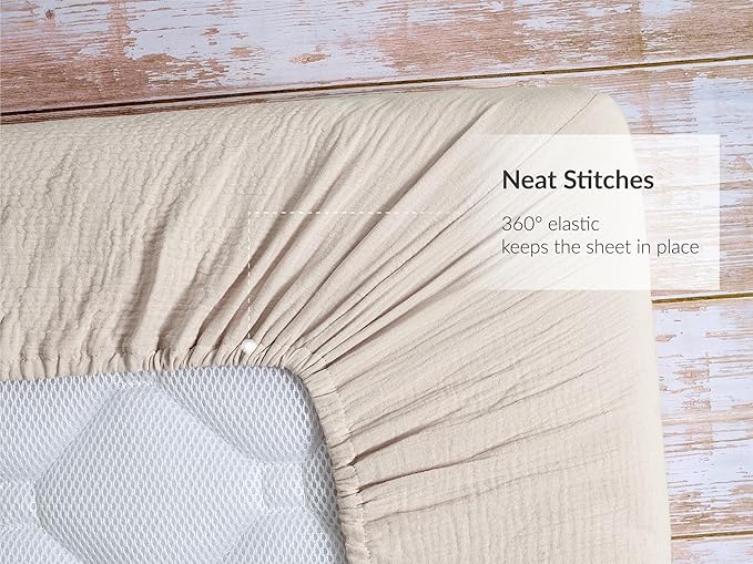 Meracorallo Muslin Crib Sheet, 100% Cotton Fitted Crib Sheet 28x52 Soft and Breathable Baby Boys Girls Cover for Standard Crib and Toddler Mattresses, Beige
