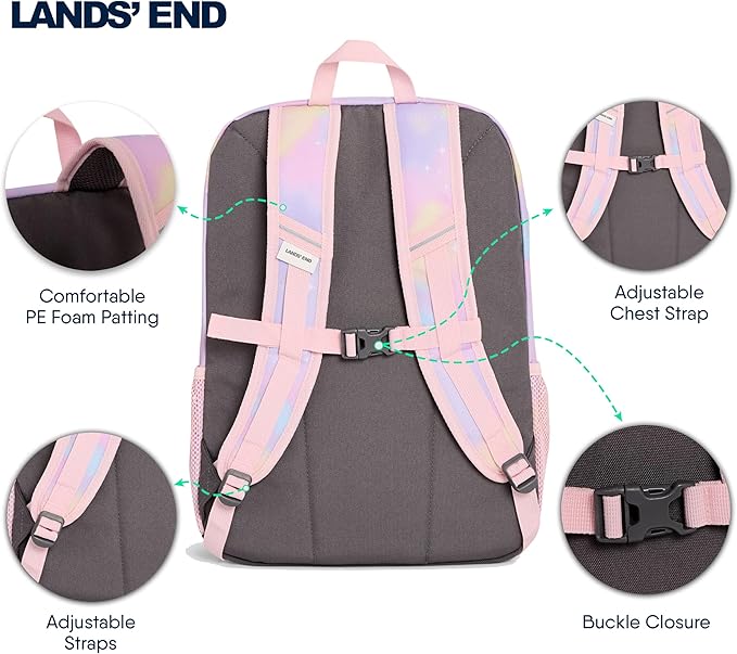 Lands' End Unisex Kids Medium ClassMate Lightweight Durable Elementary School Backpack, Desert Rose