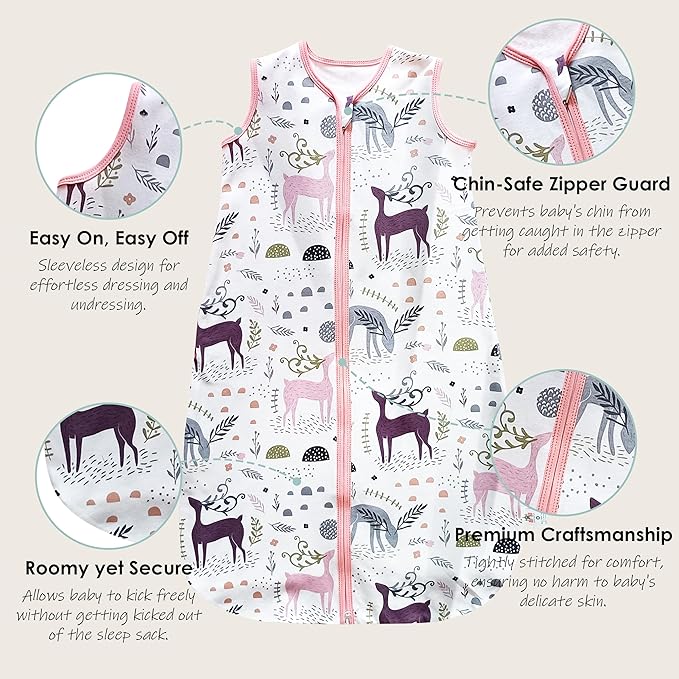 Cute Castle Baby Sleep Sack 18-24 Months - Lightweight 100% Cotton 2-Way Zipper TOG 0.5 Infant Wearable Blanket, Newborn Essentials Toddler Sleep Clothes (3 Pack Pink)
