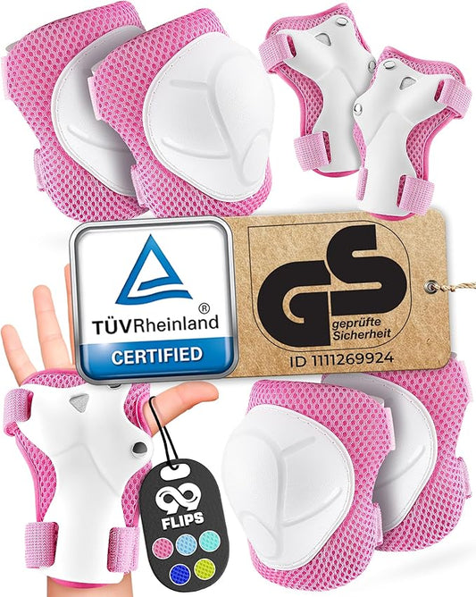 99FLIPS Knee Pads for Kids 3-12 Years - 6pcs Complete Set Certified by TÜV Rheinland - Knee Pads Elbow Pads and Wrist Guards for Kids and Toddler - Skateboard Roller Skates Scooter