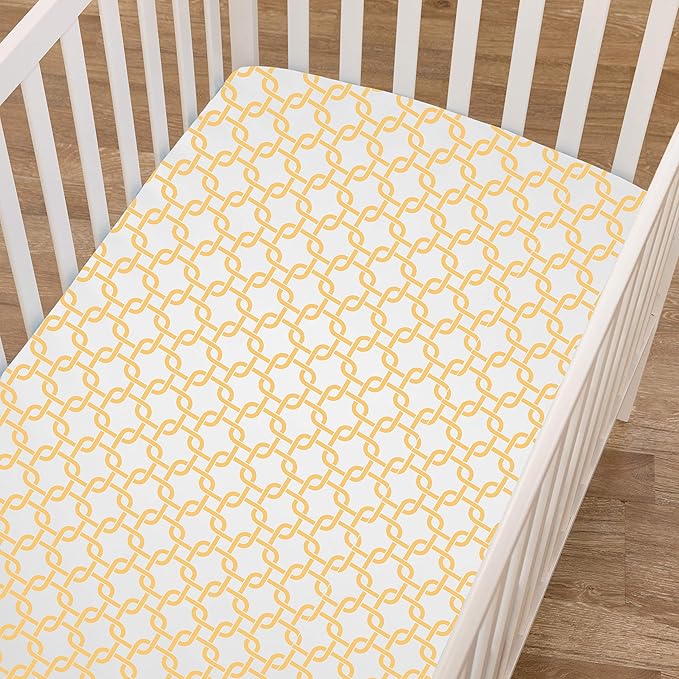 American Baby Company 100% Natural Cotton Percale Fitted Crib Sheet for Standard Crib and Toddler Mattresses, Golden Yellow Twill Gotcha, Soft Breathable, for Boys and Girls