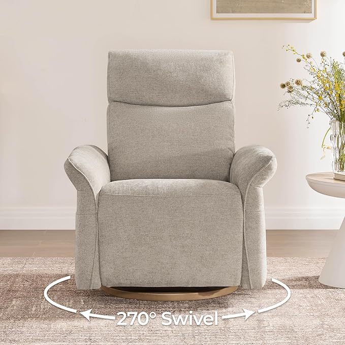 CHITA Power Recliner Chair, Electric Triple-Motor Swivel Glider Nursery Rocking Chair with Adjustable Power Headrest and Lumbar Support, Solid Wood Base, Khaki Grey
