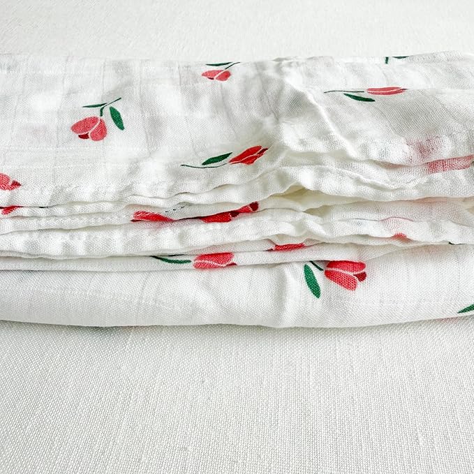Ali+Oli Muslin Swaddle Blanket for Baby (Tulip) Large 47" x 47" Soft Rayon Made from Bamboo & Organic Cotton, Machine Washable Receiving Blanket Wrap for Newborn to Toddler