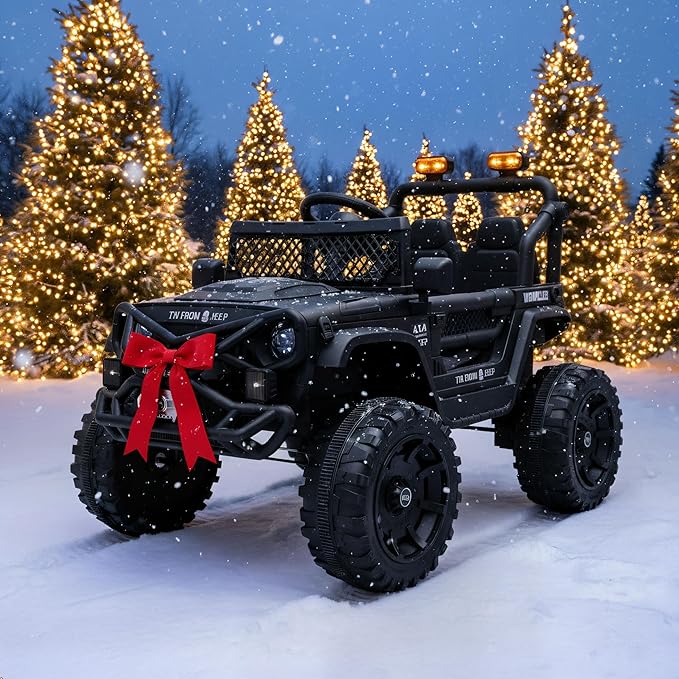 12V Kids Ride On Jeep-Style Car with Remote Control, Bluetooth Music & Stories, LED Headlights, Shock Absorption, Double Doors with Lock, Safe Speed, Battery Powered Electric Vehicle for Boys & Girls