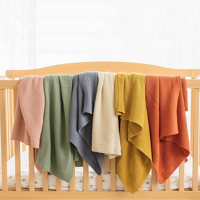Natemia 100% Organic Cotton Knitted Baby Receiving Blanket for Newborn, Infant & Toddler – Ultra Soft 30" x 40" Crib, Stroller & Nap Time Cover for Boys and Girls – Baby Cotton Blanket