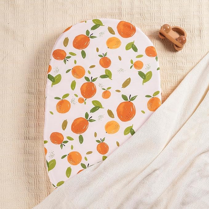TILLYOU Baby Bassinet Sheets for Girls Boys, Fit for Hourglass Oval Rectangle Bassinet Mattress Sheets, 33”X16”, 2 Pack Orange Flavour & Orange