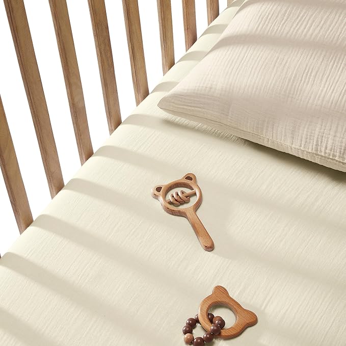 Bioweaves Organic Cotton Muslin Mini Crib Sheet, GOTS Certified Fitted Mini Crib Mattress Sheet, Extra Soft & Breathable for Toddler, Baby Boys & Girls, 38" x 24", 5 Inch Pocket, Natural