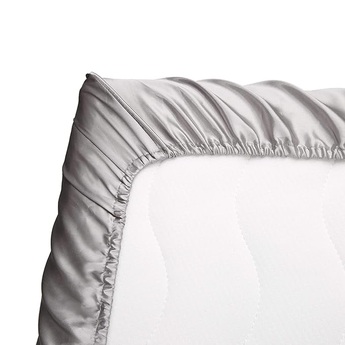 Pro Goleem Satin Pack n Play Playard Sheet Fitted 2 Pack Great for Baby Hair Silk Feeling 27x39 Inch Portable Mini Crib Sheet Playard Mattress Cover Unisex White and Gray