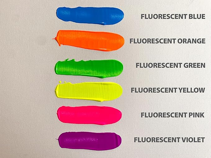 milo Fluorescent Neon Washable Paint | 16 oz Bottles 6 Colors | Made in the USA | Glows UV in Black Light | Safe & Non-Toxic Tempera Paint for Arts & Crafts, Poster, Window, Classroom, School, Project