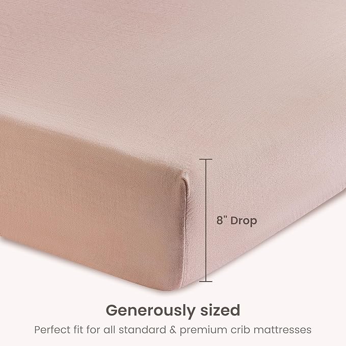 Bioweaves Organic Cotton Muslin Crib Sheet, GOTS Certified Fitted Crib Mattress Sheet, Extra Soft & Breathable for Toddler, Baby Boys & Girls, 52" x 28”, 8 Inch Pocket, Dusty Pink