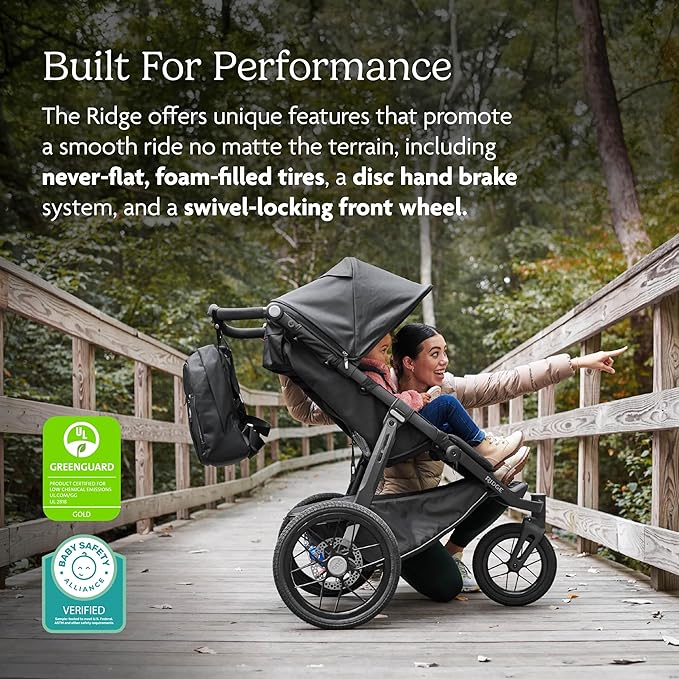 UPPAbaby Ridge Jogging Stroller/Durable Performance Jogger with Never-Flat Tires/Built for Walking, Running, Hiking/Water Bottle Holder and Basket Cover Included/Theo (Dark Taupe/Carbon Frame)