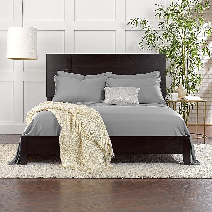 Pure Bamboo King Sheets, Genuine 100% Organic Viscose Derived from Bamboo Bed Sheet Set, Luxuriously Soft & Cooling, Double Stitching, 2 Year Quality Promise (King, Stone Grey)