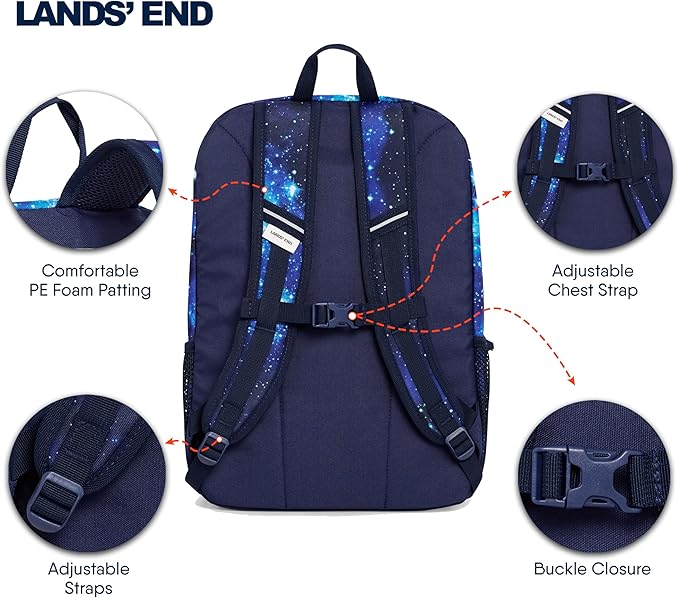 Lands' End Unisex Kids Medium ClassMate Lightweight Durable Elementary School Backpack, Pro Star Navy