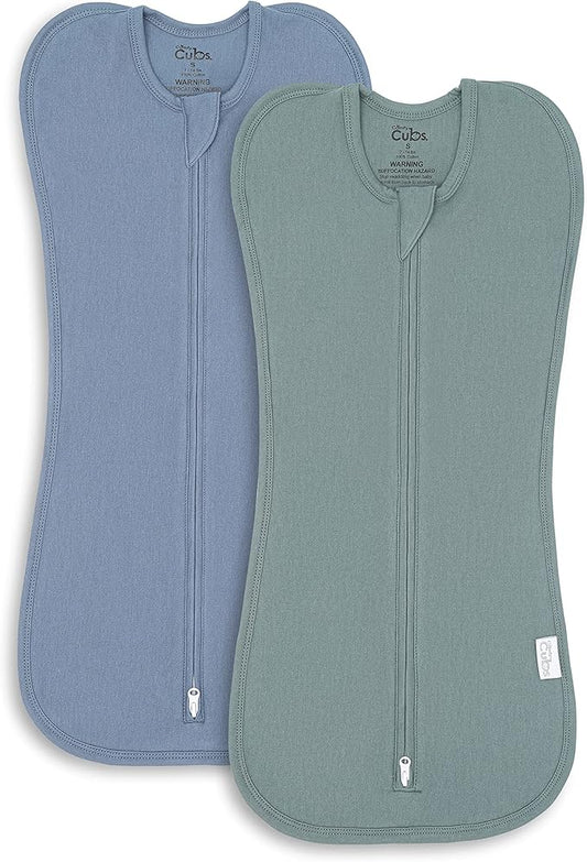 Comfy Cubs Swaddle Blanket Baby Girl Boy Easy Zipper Wrap 2 Pack Newborn Infant Sleep Sack (Small 0-3 Months, Nomadic Blue, Azul)