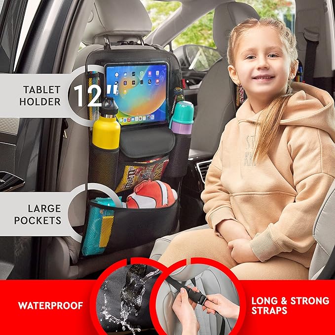 Helteko Car Seat Organizer, Ultra Version Kids Backseat Car Organizers and Storage, Waterproof Back Seat Protector Kick Mats with Tablet Holder 12 in, Car Accessories Interior and Travel Essentials.