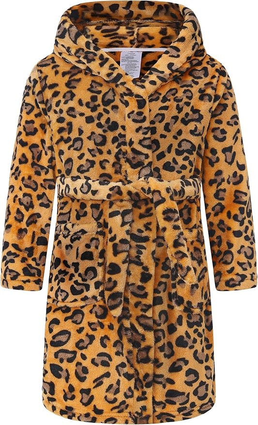 Kid Fleece Hooded Robes Girls Bathrobes Boys Soft Plush Sleepwear Toddler Fuzzy Pajamas