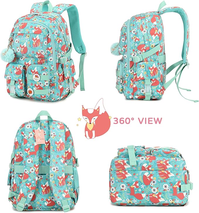 KIDNUO Girls Backpack,15.6 Inch Laptop School Bag Large Primary Elementary Middle College Bookbags Kids Backpacks for Teens Girl Women Students Anti Theft Travel Daypack (Green)