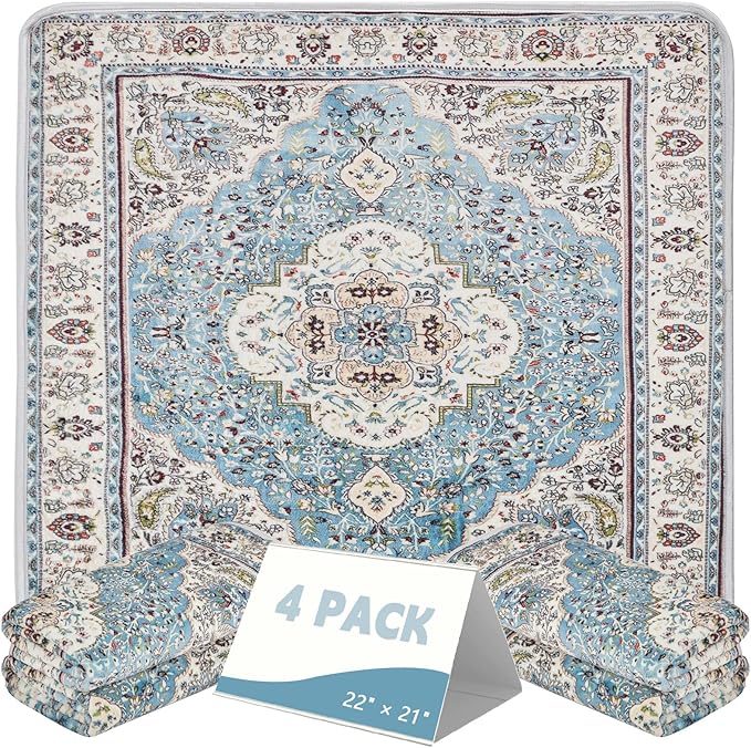FUMMI 4 Pack Reusable Waterproof Incontinence Bed & Chair Pads, 22” x 21” Extra Heavy Absorbency, Soft Flannel Surface, Machine Washable for Dogs, Adults & Babies (Blue, 22“ ×21”)