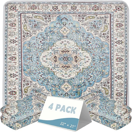 FUMMI 4 Pack Reusable Waterproof Incontinence Bed & Chair Pads, 22” x 21” Extra Heavy Absorbency, Soft Flannel Surface, Machine Washable for Dogs, Adults & Babies (Blue, 22“ ×21”)