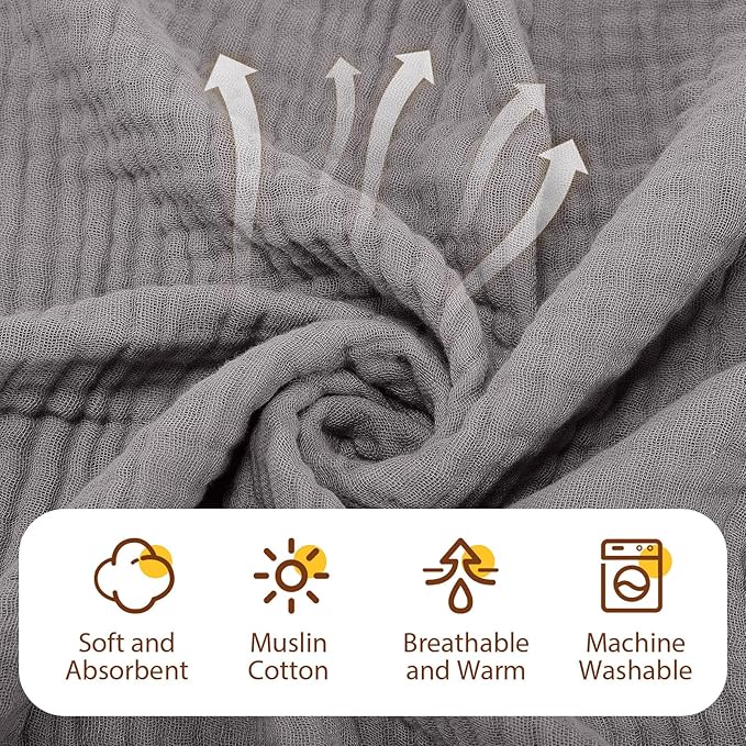 VitalCozy 8 Pcs Baby Muslin Hooded Bath Towels and Washcloths Muslin Cotton Hooded Baby Towels Absorbent Blankets for Gift Newborn Infant Shower (32 x 32 Inch,Neutral Colors)
