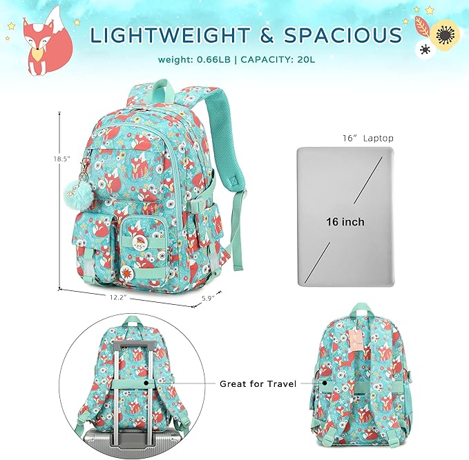 KIDNUO Girls Backpack,15.6 Inch Laptop School Bag Large Primary Elementary Middle College Bookbags Kids Backpacks for Teens Girl Women Students Anti Theft Travel Daypack (Green)