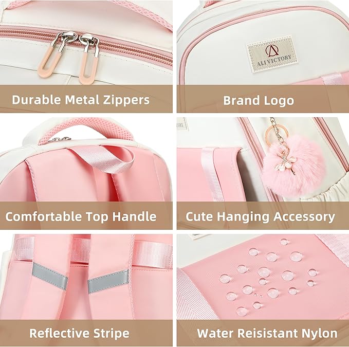 AO ALI VICTORY Laptop Backpack 16 Inch Kids Elementary Middle High School Bag College Backpacks Women Work Business Back Pack Travel Rucksack Large Bookbag for Teens Girls Womens Students,Pink
