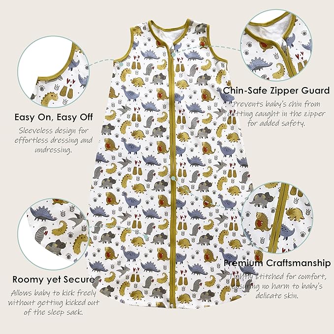 Cute Castle Baby Sleep Sack 12-18 Months - Lightweight 100% Cotton 2-Way Zipper TOG 0.5 Infant Wearable Blanket, Newborn Essentials Toddler Sleep Clothes, 3 Pack(Honey, Dinosaurs, Letters)