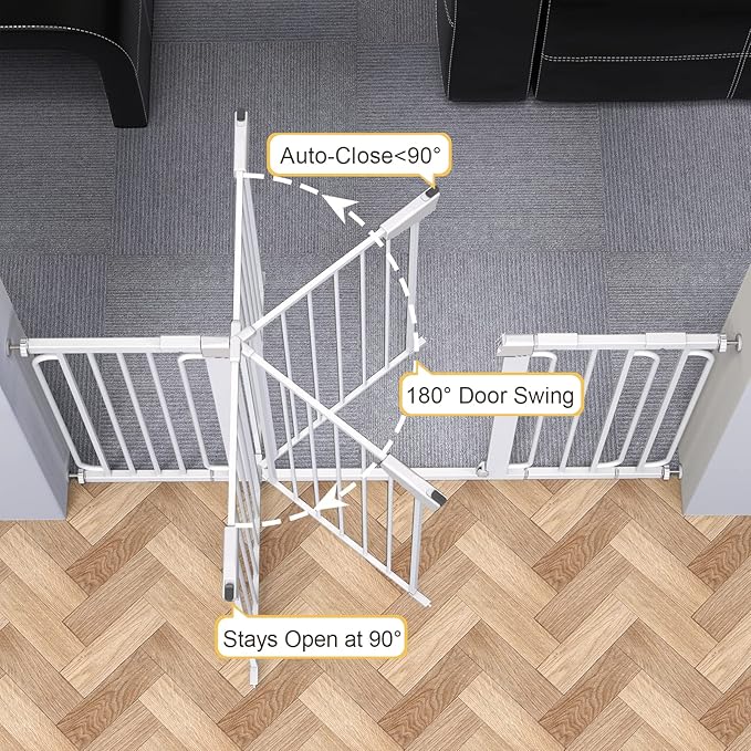 Cumbor 29.7-57" Extra Wide Baby Gate for Stairs, Mom's Choice Awards Winner-Dog Gate for Doorways, Pressure Mounted Walk Through Safety Child Gate for Kids Toddler, Tall Pet Puppy Fence Gate, White