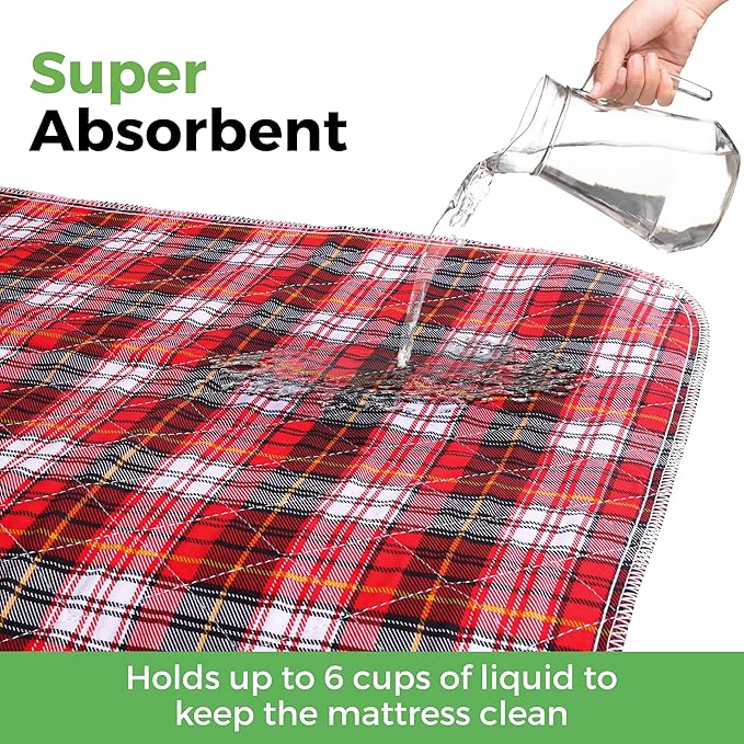 Bed Pads Washable Waterproof, Incontinence Bed Pads for Women and Men, Reusable Mattress Protector Underpads, Non-Slip, 36" x 34", Red Plaid, 2 Pack