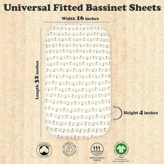 Bassinet Sheets for Baby Girl & Boy – 3-Pack Soft Fitted Bassinet Sheets, Organic Cotton, Breathable & Cozy, Fits 32x16x4 Inch Rectangle, Oval & Hourglass Mattresses, Lion Head