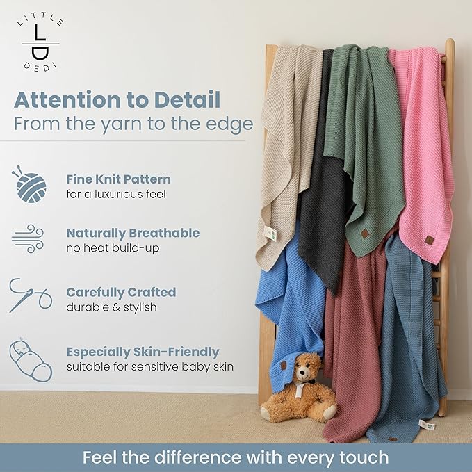 Alina Soft Knitted Baby Blanket, 31 x 39 in, Smoky Blue – Soft & Breathable – Oeko-Tex Certified – Lightweight & Cuddly – Perfect for Newborns, Toddlers, Cribs & Strollers