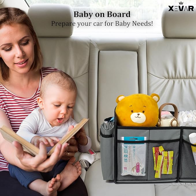 XEVAR Baby Diaper Caddy Organizer with Changing Mat - Portable Car Caddy for Newborn Essentials, Diapers & Wipes, Gift for Baby Shower and New Mom | Oxford Fabric, Grey