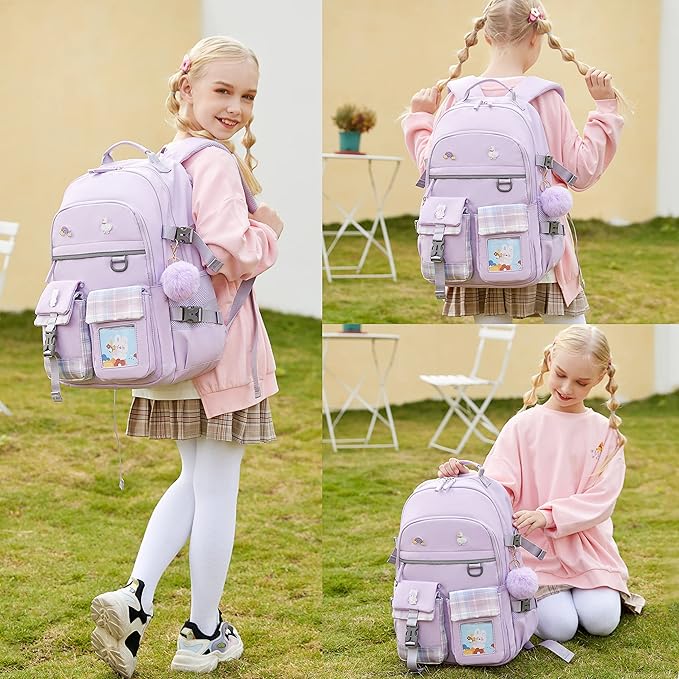 KIDNUO Backpack for Girls, 15.6 Inch Laptop School Bag Kids Kindergarten Elementary College Backpacks Large Bookbags for Teen Girl Women Students Casual Travel Daypacks (Purple)