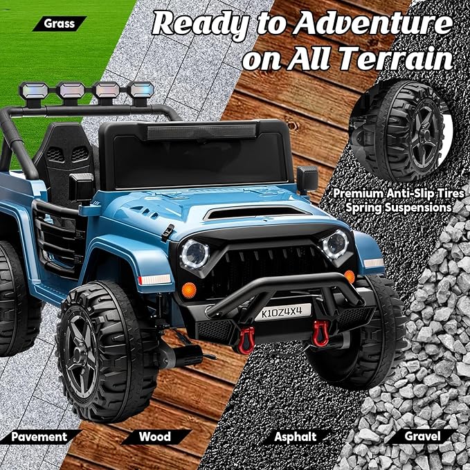 24V Ride on Toys for Big Kids, 2 Seater Ride on Cars with Remote Control, Ride on Truck w/ 4-Wheeler Suspension, 3 Speeds, Led Lights, Bluetooth Music Player