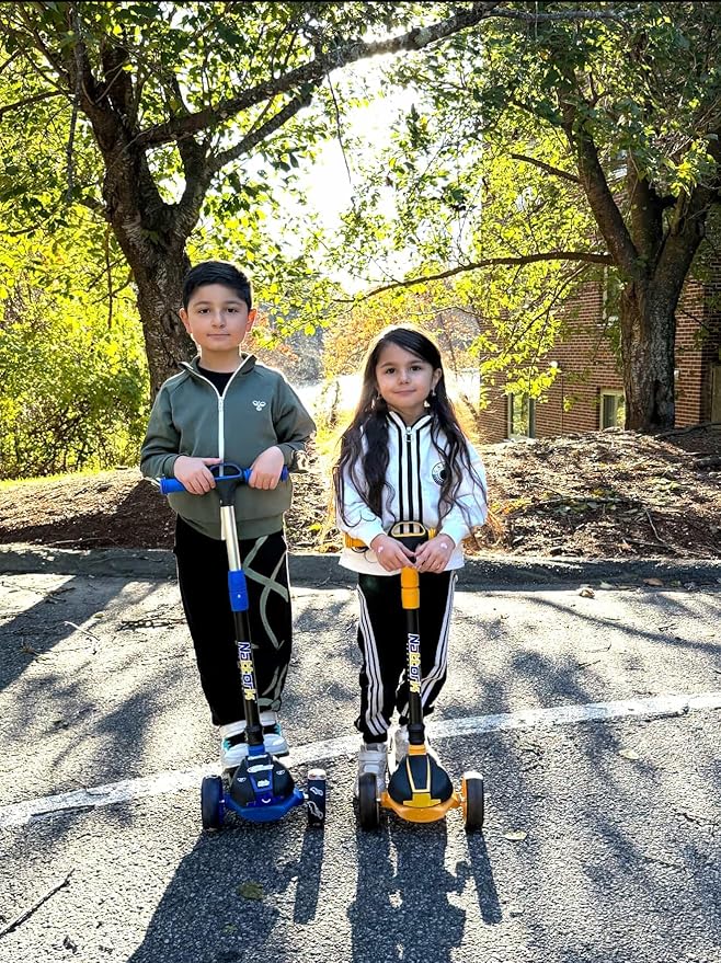 Nattork Kids Scooter for Age 3-8, Toddler Scooter with 4 Adjustable Height for Boys & Girls, Light Up 3-Wheels Foldable Kick Scooter, Lean to Steer, 120LB Weight Capacity