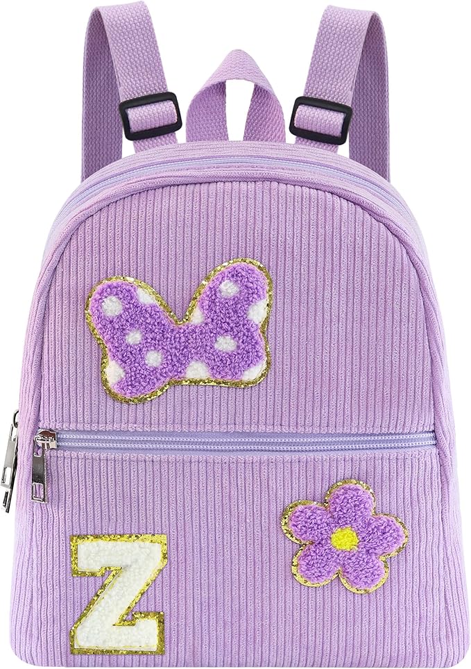 2 3 4 5 6 Year Old Girl Gifts Chenille Initial Mouse Bow Mini Backpack, Corduroy Toddler Backpacks Christmas Birthday Gifts for Girls 2-4 5-6, Purple Mini Diaper Bag Must Haves for Park Travel Z