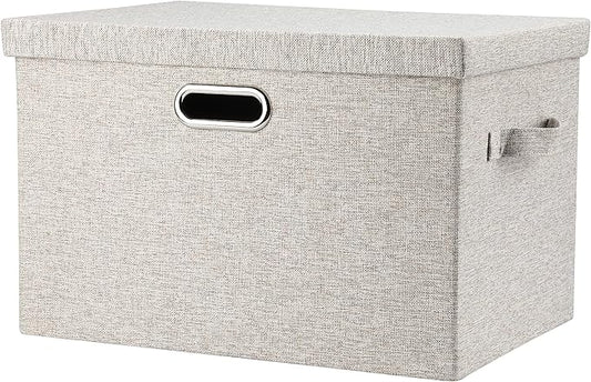 Graciadeco Large 17 36 Quart Collapsible Stackable Storage Bins with Lids, 1 Pack Beige Foldable Fabric Closet Storage Boxes with Lids, 4 Handles Toy Heavyduty Dark Gray Linen Storage Cube Box