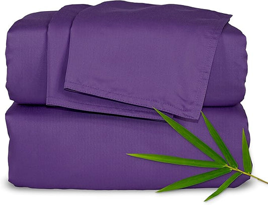 Pure Bamboo King Sheets, Genuine 100% Organic Viscose Derived from Bamboo Bed Sheet Set, Luxuriously Soft & Cooling, Double Stitching, 2 Year Quality Promise (King, Purple)