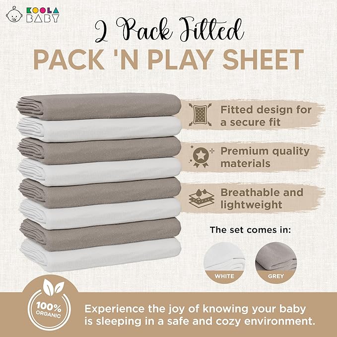Pack and Play Sheets Fitted - Portable Mini Crib Mattress Sheet for Boys & Girls - Soft Jersey Cotton Play yard Sheets - Mattress Cover - Fits Most Pack n Play - Safe and Snug for Baby 2 Pack