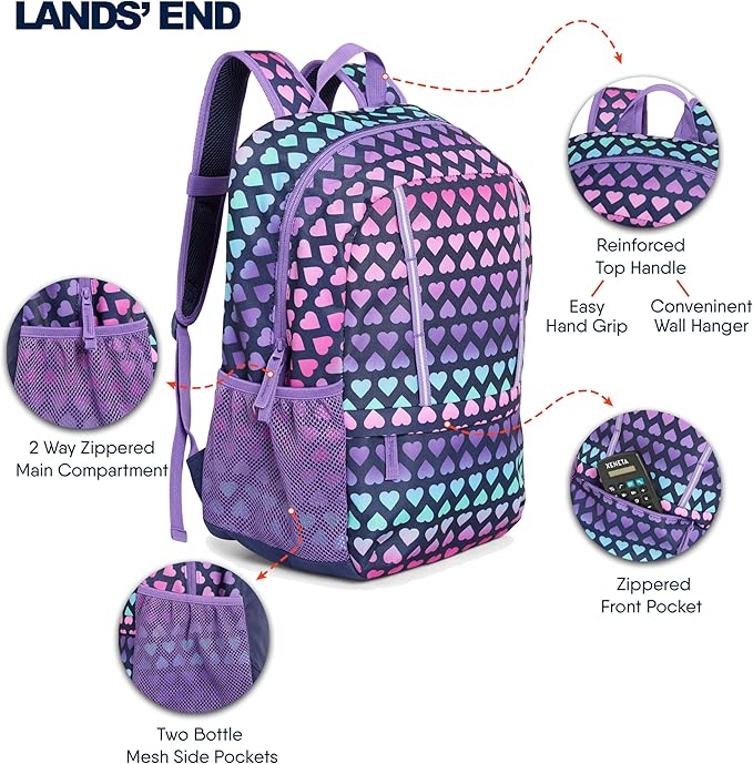 Lands' End Unisex Kids Medium ClassMate Lightweight Durable Elementary School Backpack, Rose Violet