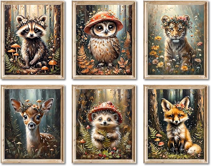 LNLAGBO Baby Safari Nursery Wall Decor,Farm Animals Canvas Wall Art,Baby Forest Animals Print,Animal Wall Art Prints Set of 6 Posters,Jungle Nursery Room Decor for Kids Room(Unframed)