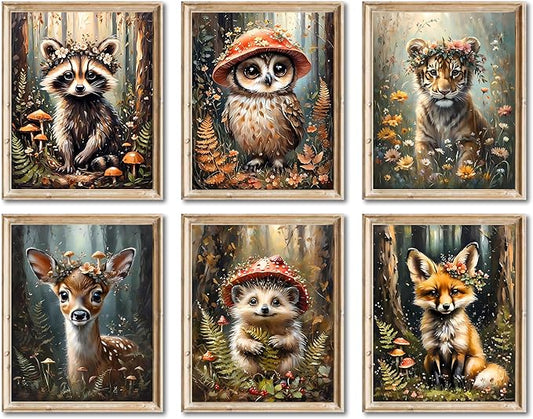 LNLAGBO Baby Safari Nursery Wall Decor,Farm Animals Canvas Wall Art,Baby Forest Animals Print,Animal Wall Art Prints Set of 6 Posters,Jungle Nursery Room Decor for Kids Room(Unframed)