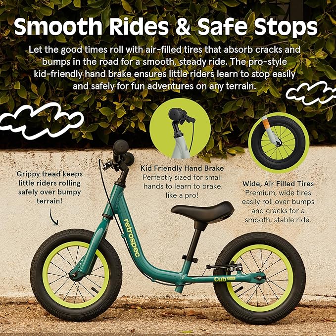 Retrospec Cub Plus Toddler Balance Bike for Boys & Girls Ages 18 Months - 4 Years No Pedals with Lightweight Frame and Adjustable V-Brake, Seat and Handlebar for Kids