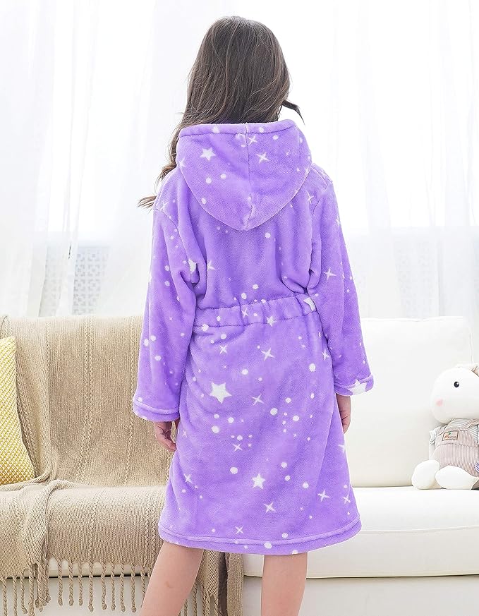 Doctor Unicorn Soft Hooded Rainbow Bathrobe Sleepwear for Girls