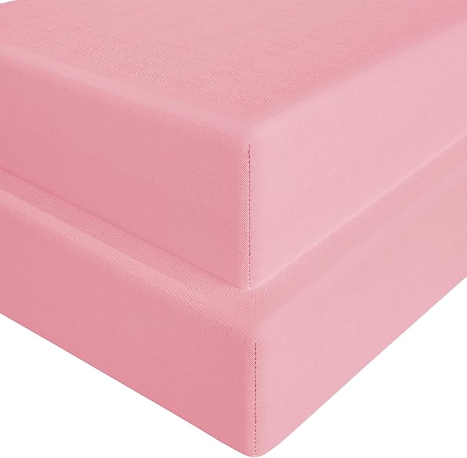 FLXXIE 2 Pack Microfiber Fitted Crib Sheets, Super Soft and Cozy Toddler Fitted Sheets for Standard Crib and Toddler Mattresses, 28x52, Pink