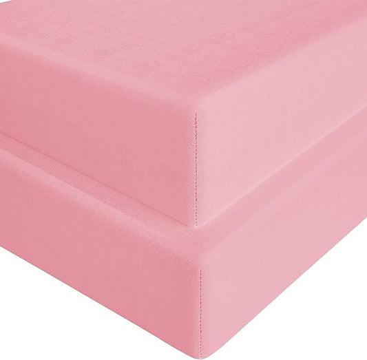 FLXXIE 2 Pack Microfiber Fitted Crib Sheets, Super Soft and Cozy Toddler Fitted Sheets for Standard Crib and Toddler Mattresses, 28x52, Pink