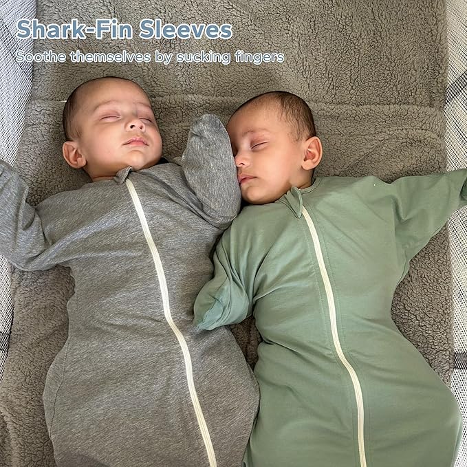 ZIGJOY Baby Transitional Swaddles for Newborns: 0.5 Tog Arms Up Sleep Sack 3-6-12 Months Soft Cotton Shark Fin 2 Way Zipper