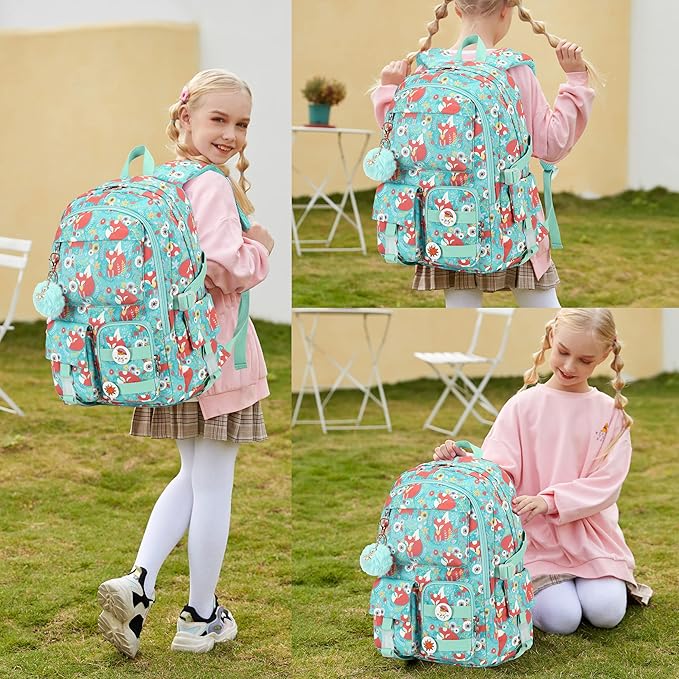 KIDNUO Girls Backpack,15.6 Inch Laptop School Bag Large Primary Elementary Middle College Bookbags Kids Backpacks for Teens Girl Women Students Anti Theft Travel Daypack (Green)