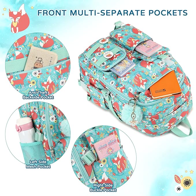 KIDNUO Girls Backpack,15.6 Inch Laptop School Bag Large Primary Elementary Middle College Bookbags Kids Backpacks for Teens Girl Women Students Anti Theft Travel Daypack (Green)
